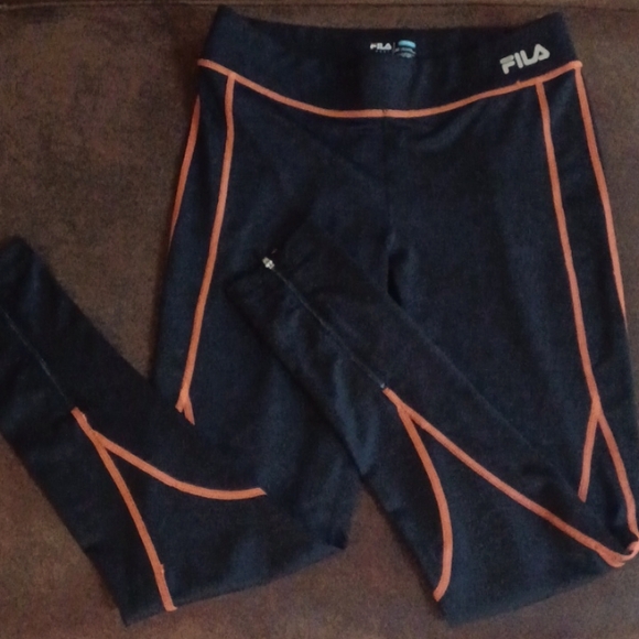 Fila Pants - Fila Sport Running Leggings Black Orange Stitching - M